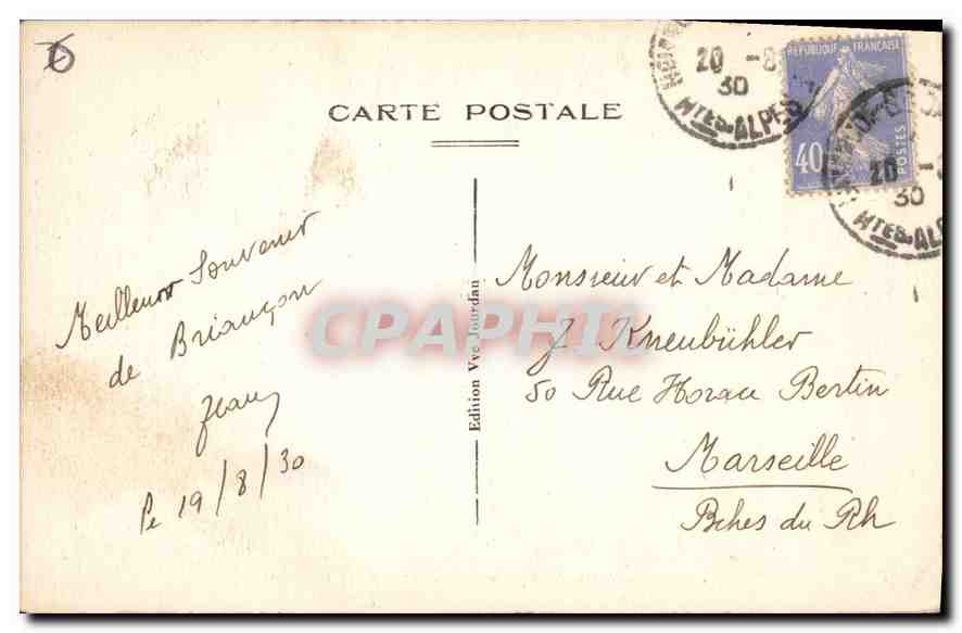 Briançon (Alt. 1327 m.) — L'Église et les Ramparts — Édition Yve Jourdain — Verso