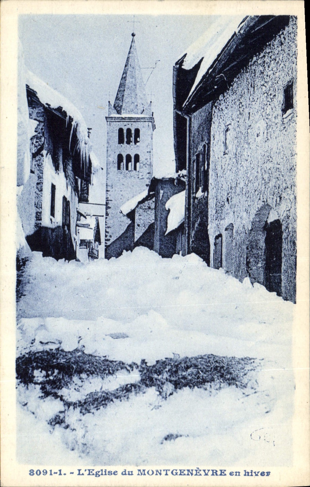 L'Église du MONTGENÈVRE en hiver — série 3091-1, éditeur A. Houther