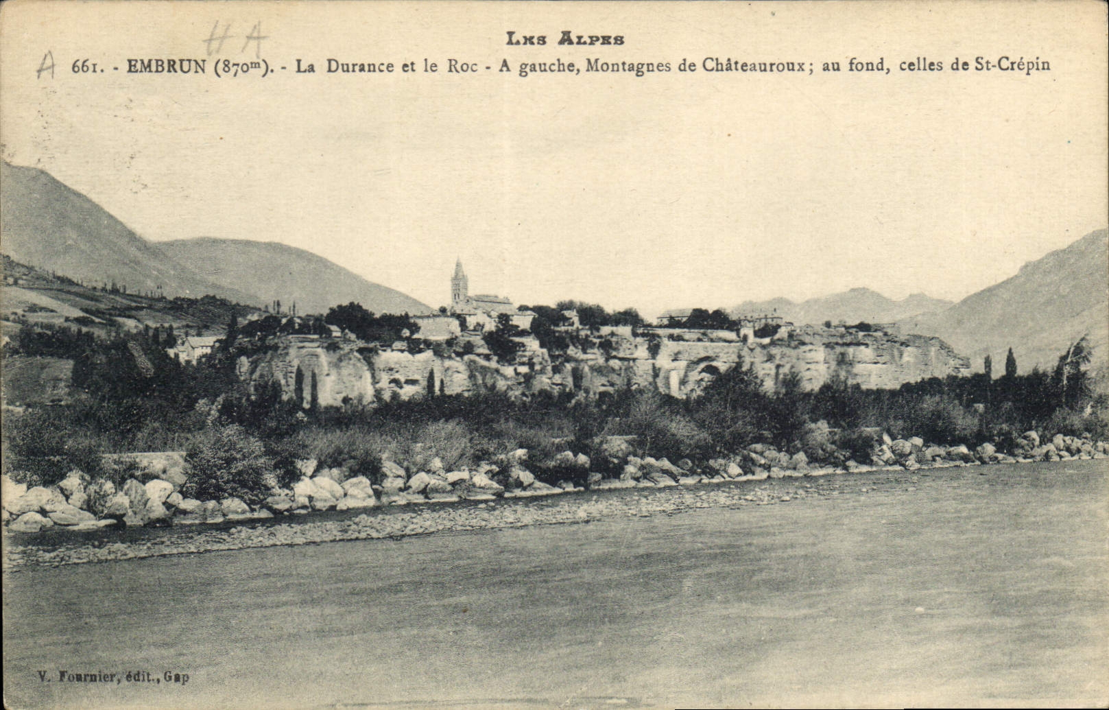 Embrun (879m) — La Durance et le Roc — Montagnes de Châteauroux et celles de St-Crépin — V. Fournier, édit., Gap