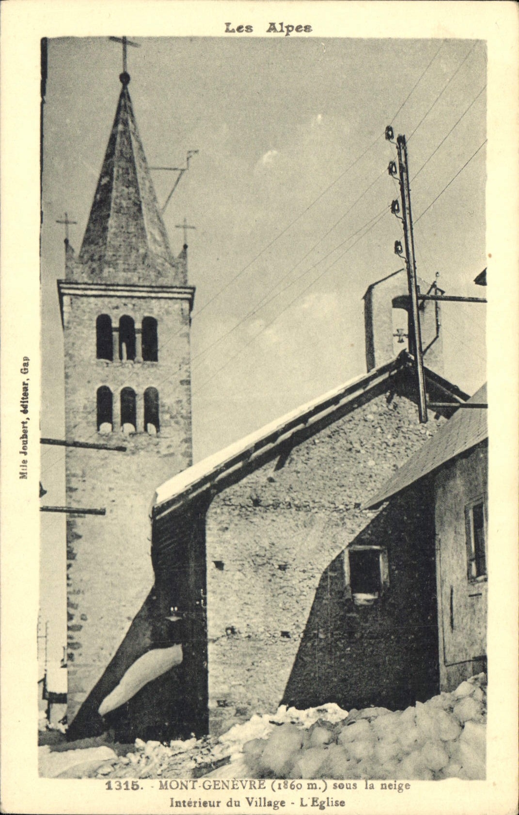 Mont-Genèvre (1860 m.) — Intérieur du Village - L'Église sous la neige — Mie Jonburt, éditeur, Gap, n° 1315
