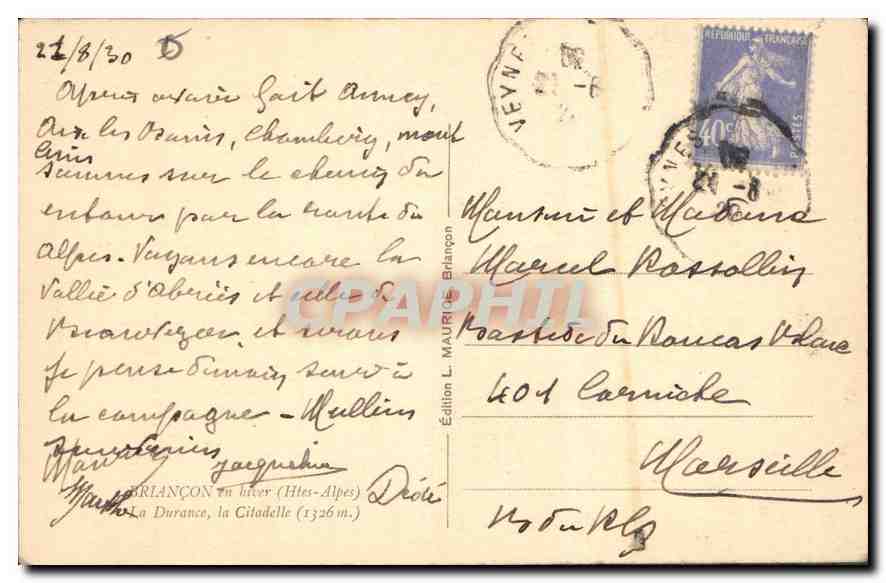 La Durance en hiver (Alpes) — Édition L. MAURICE BRHANON — n° 401 Carnidé — Reverso