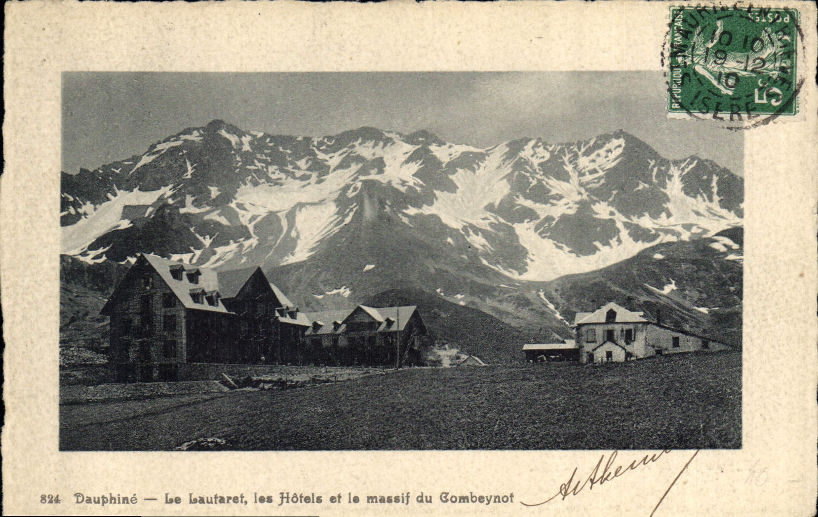 Dauphiné — Le Lauftarei, les hôtels et le massif du Gombeynot — Papeterie des Alpes, Eug. Robert, Grenoble