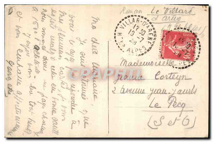 Dauphiné — De la Grave au Lautaret - Villard-d'Arène et le Gombeynot - E.R. — n°816 — Verso