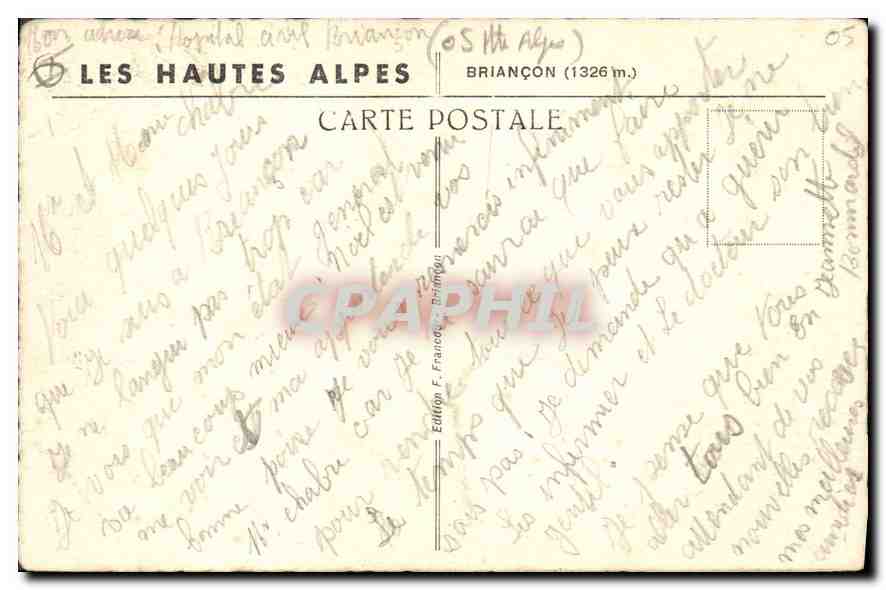 Briançon — vue panoramique — Édition F. Francou — Verso