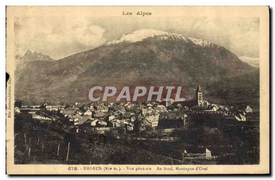 Embrun — Allgemeiner Blick mit der Montagne d'Orel im Hintergrund — Verlag Mila Joubert, Gap, Nr. 679