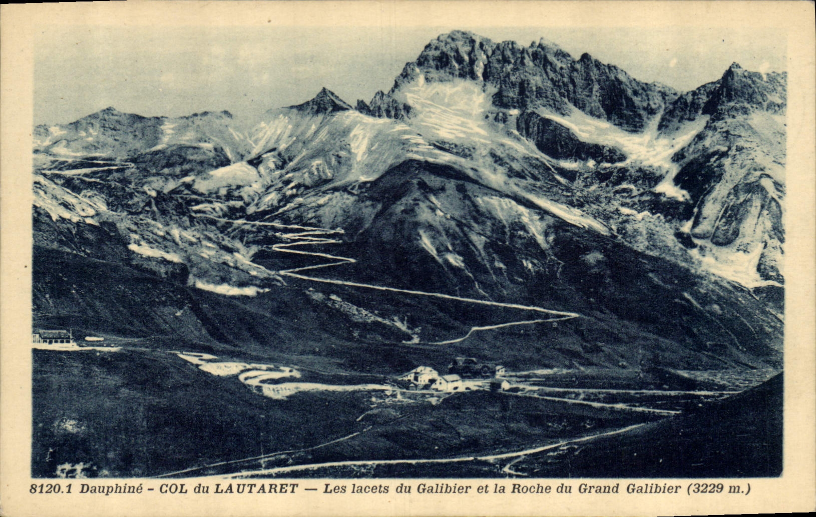 Dauphiné - Col du Lautaret — Les lacets du Galibier et la Roche du Grand Galibier (3229 m.)