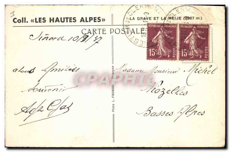 CPA Les Hautes Alpes le Grave et la Meije  — Rückseite