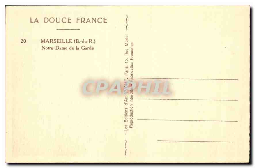 CPA La Douce France Marseille B du R Notre Dame de la Garde  — Rückseite