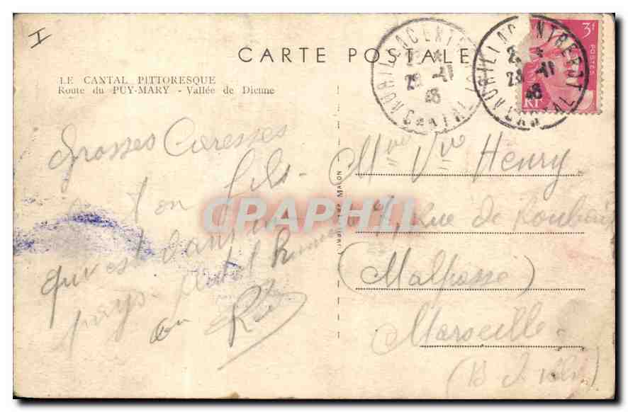 CPA Le Cantal Pittoresque Route du Puy Mary Vallee de Dieme  — Rückseite
