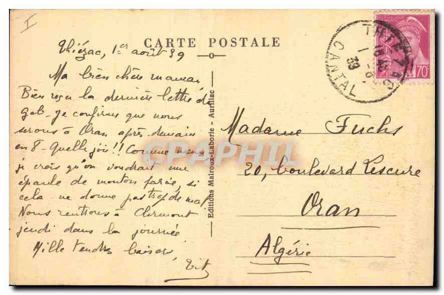 CPA Le Cantal Pittoresque Route du Puy Mary un tournant dangereux entre le Pas de Peyrol et le Refug — Rückseite