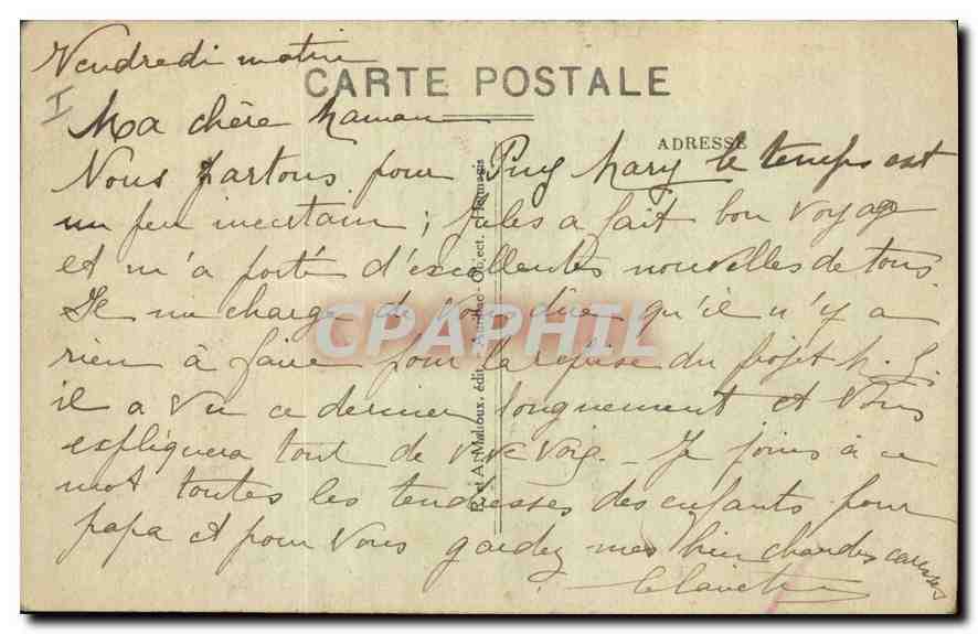 CPA L'Auvergne Pittoresque Montagnes du Cantal le Puy Mary  — Rückseite