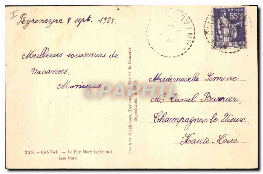 CPA Cantal le Puy Mary Face Nord  — Rückseite