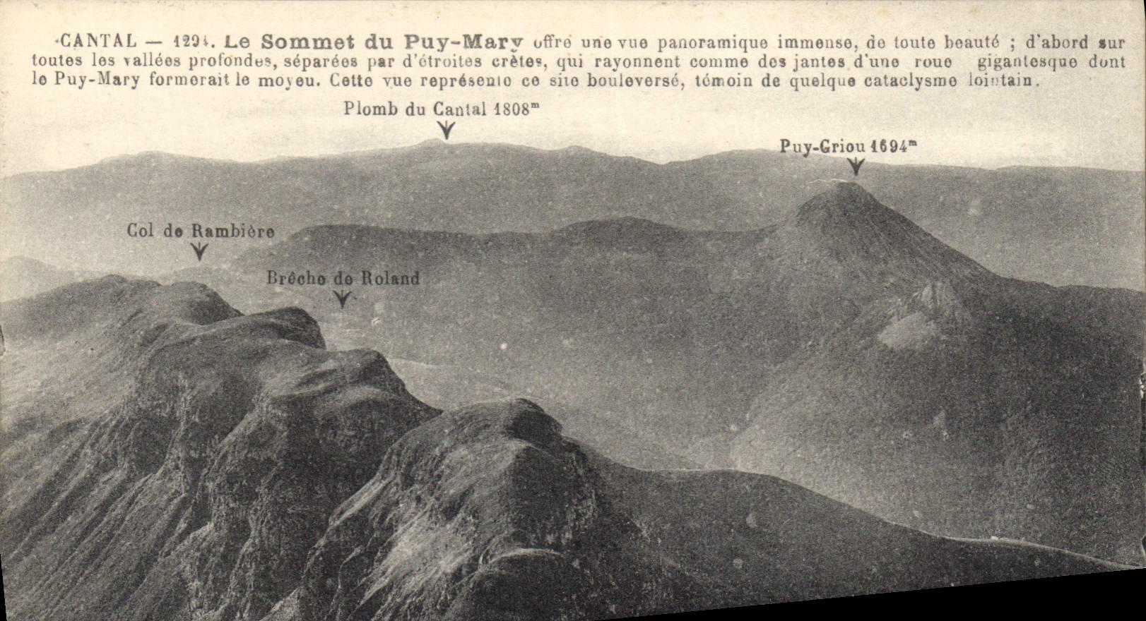 Puy-Mary — Panoramische uitzicht van de top — Uitgever A. Thiriat, n° 4294
