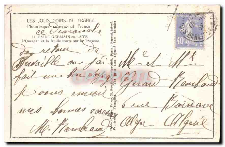 Saint-Germain-en-Laye — L’Ouragan et la feuille morte sur la Térasse — Patras — Verso