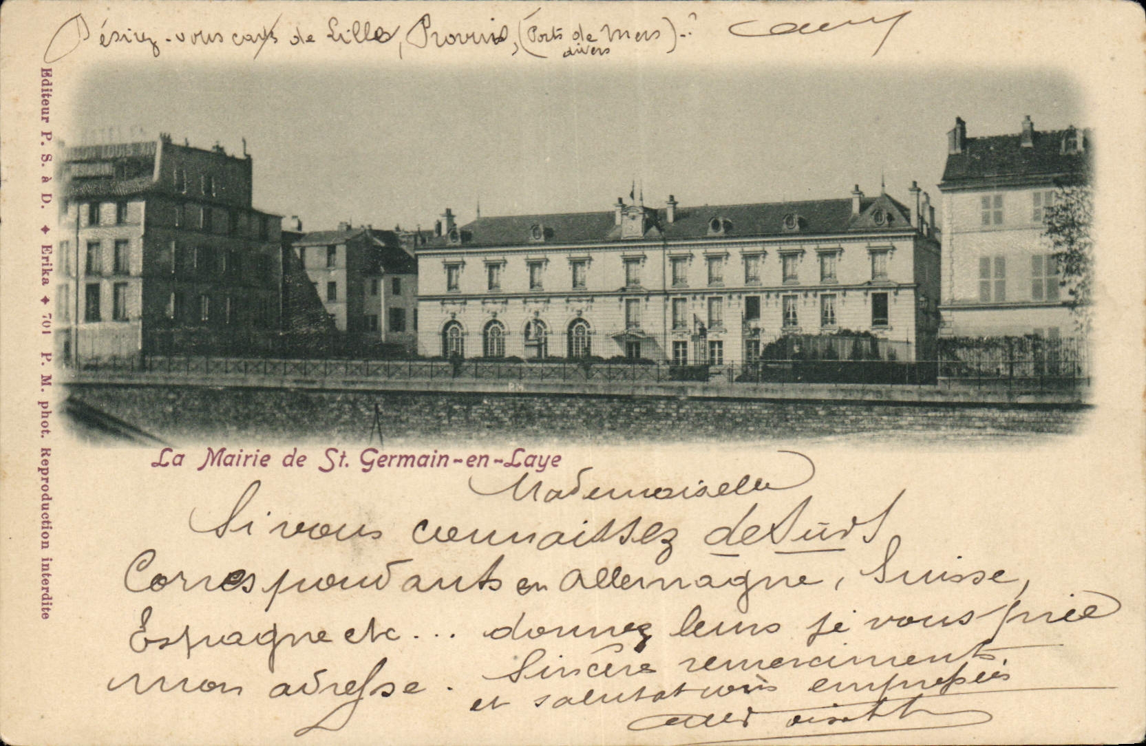 La Mairie de St. Germain-en-Laye — vue du canal — éditeur P. S. à D., n° 701