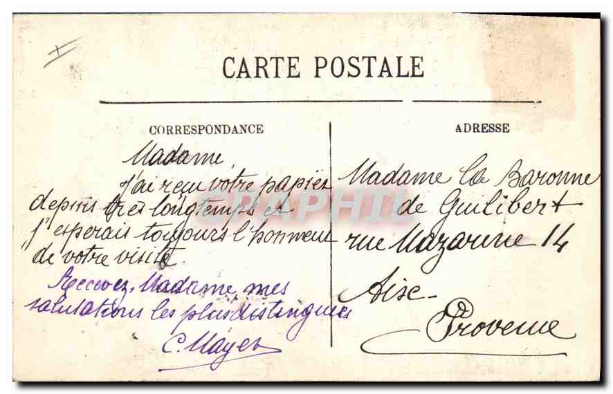 Aix-en-Provence — Hôtel Guilibert (XVIIIe siècle), Rue Mazarine, 14 — éditeur Mayer — Verso