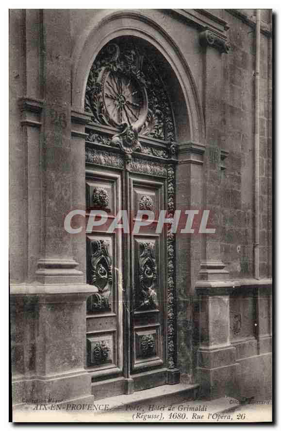 Aix-en-Provence — Porte, Hôtel de Grimaldi (Regusse), 1680, Rue l'Opéra, 26 — Collection Mayer
