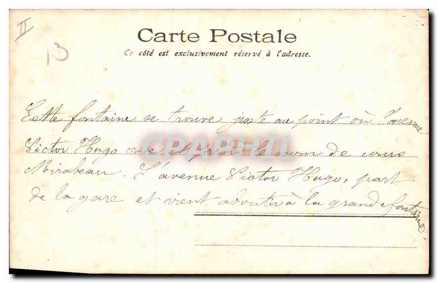Aix-en-Provence — Grande Fontaine à la place du Mirabeau — Éditeur anonyme, n° 211 — Verso