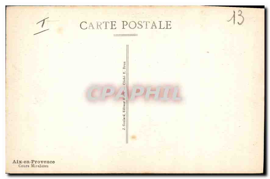 Aix-en-Provence — Avenue arborée avec fontaine — J. Gonlard, Éditeur Aix-en-Provence — Verso