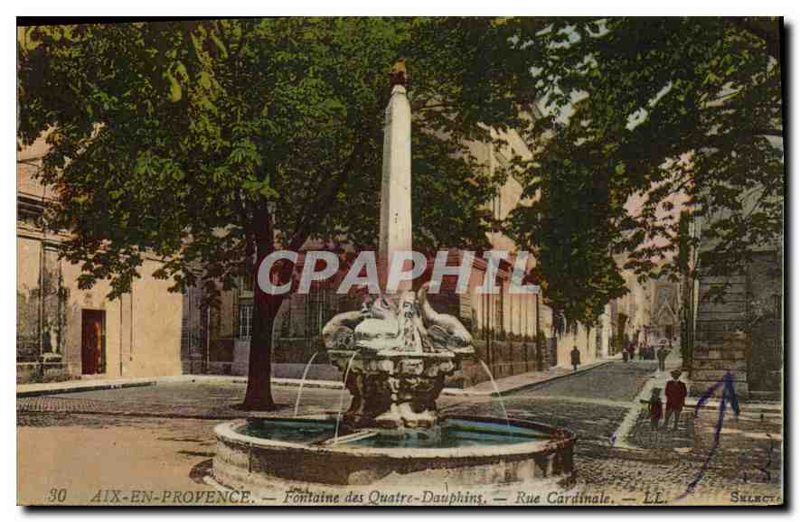 Aix-en-Provence — Fontaine des Quatre-Dauphins — Rue Cardinale — LE