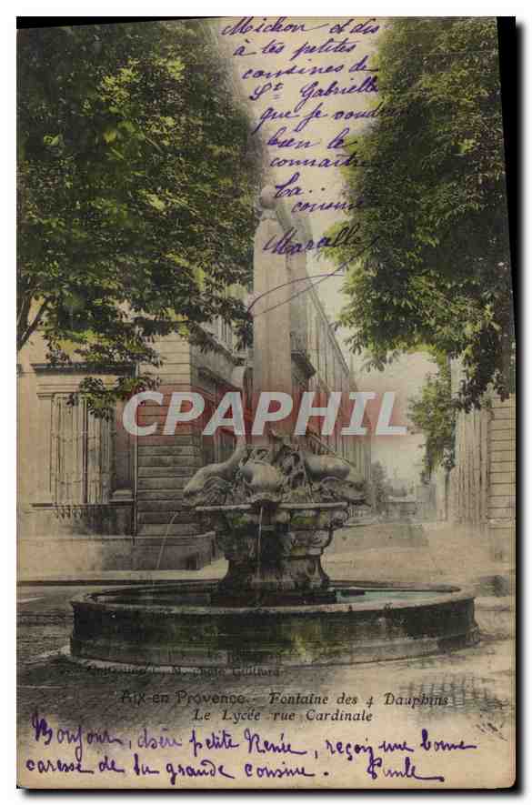 CPA Aix en Provence Fontaine des 4 Dauphins Le Lycee rue Cardinale 