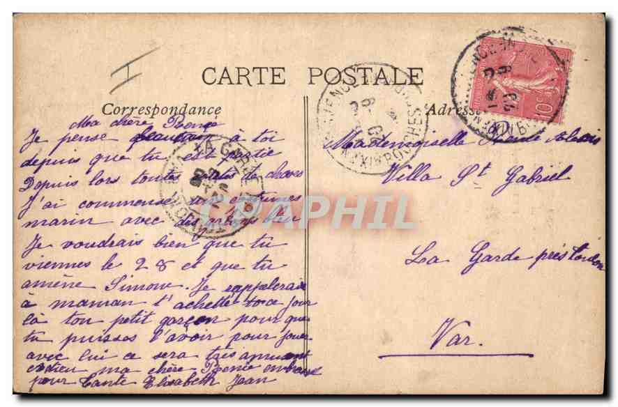 CPA Aix en Provence Fontaine des 4 Dauphins Le Lycee rue Cardinale  — Verso