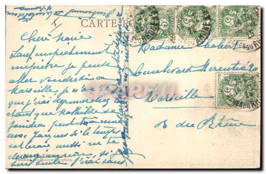 Fontaine des Quatre-Phoques — Marseille — éditée par la Carte Postale — Verso