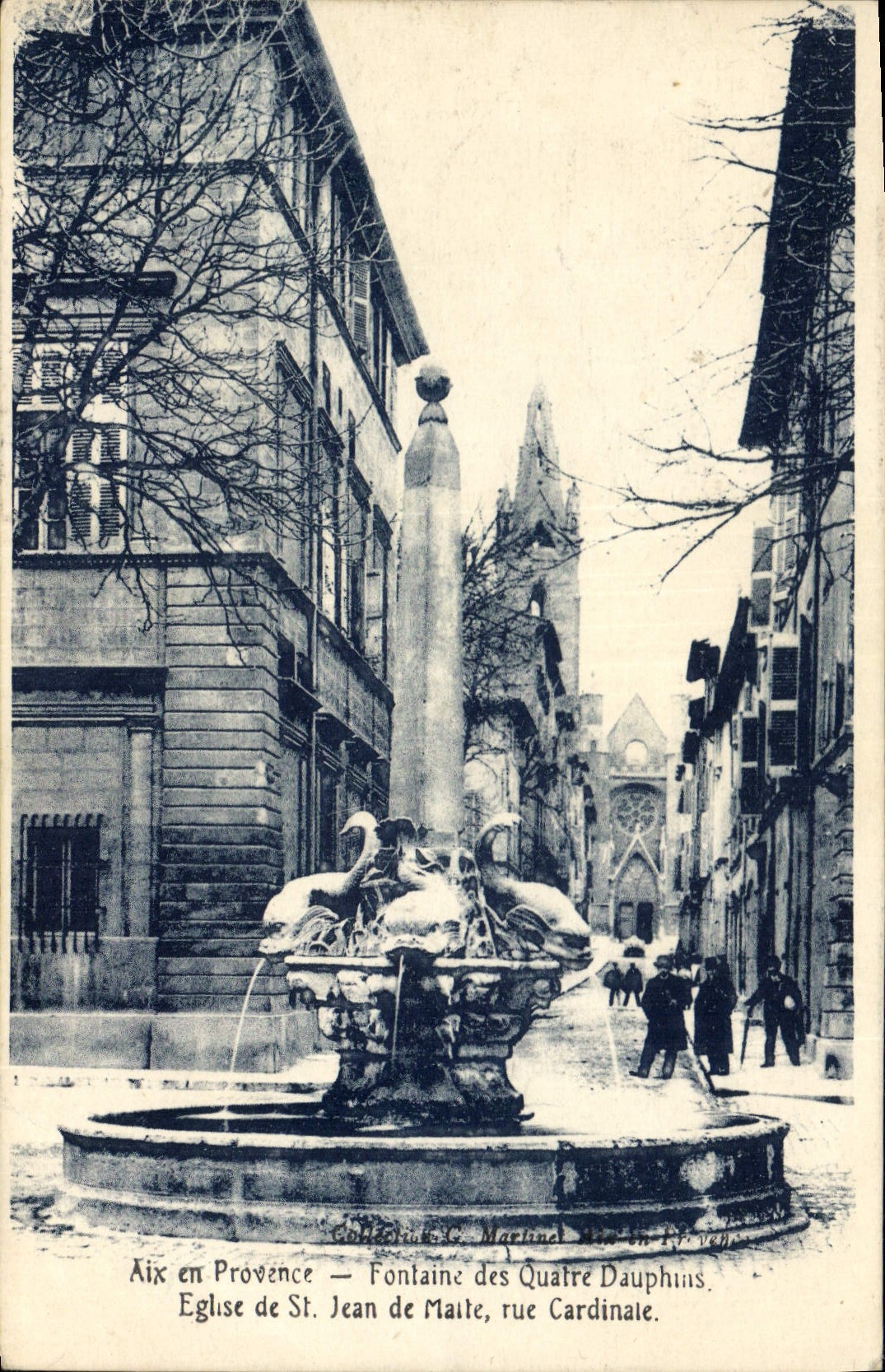 Aix-en-Provence — Fontaine des Quatre Dauphins — Church of St. Jean de Maîte, Cardinale Street