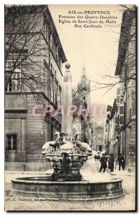 Aix-en-Provence — Fontaine des Quatre-Dauphins, Église Saint-Jean de Malte, Rue Cardinale — C. Martinet, Aix-en-Provence