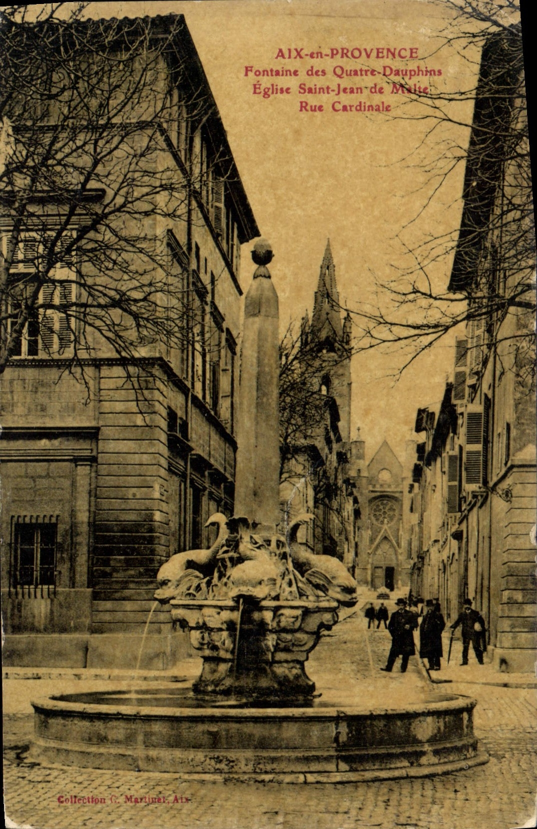 Aix-en-Provence — Fontaine des Quatre-Dauphins et Église Saint-Jean de Malte — Collection G. Martinat, Aix