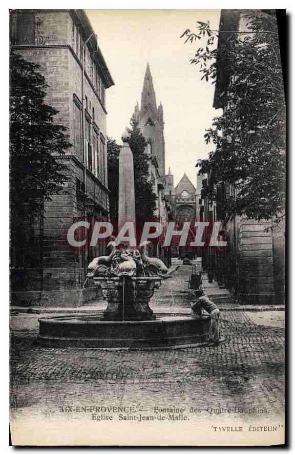 Aix-en-Provence — Fountain of the Four Dauphins and Church of Saint-Jean-de-Malle — Tivelle Publisher
