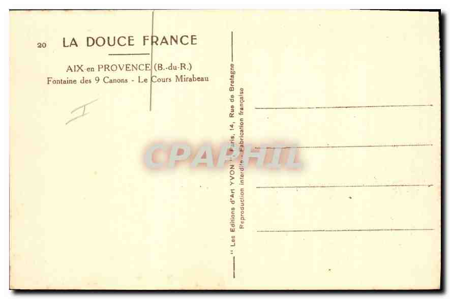 Fontein van de 9 Kanonnen — Aix-en-Provence — Edities van Kunst YVON — Achterkant