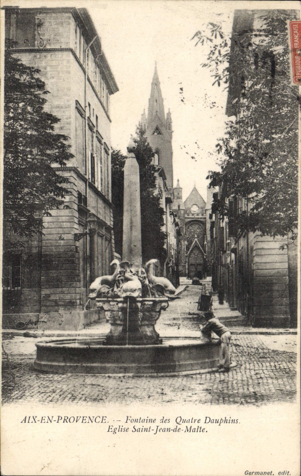Aix-en-Provence — Fontaine des Quatre Dauphins und Kirche Saint-Jean-de-Malte — Germanet, Verlag