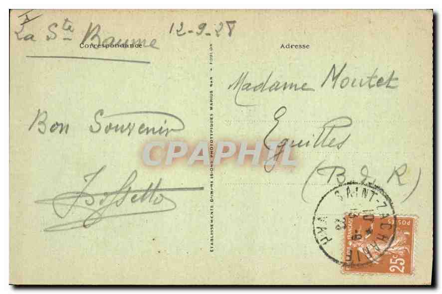 La Sainte-Baume : Vue Générale — Éditeur : Etablissements Photographiques Marius Maris, n°75 — Verso