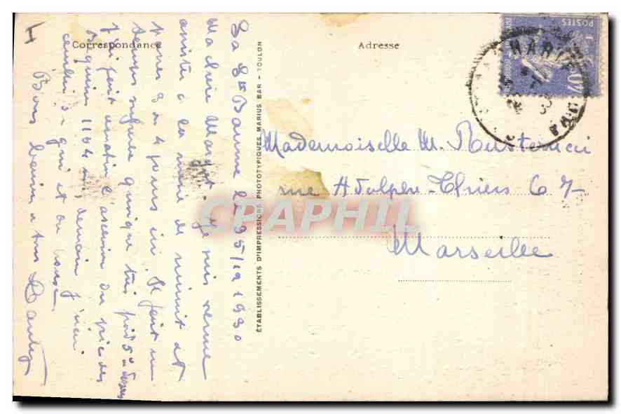 La Sainte-Baume : Escaliers de la Ghotte — Éditeur : Établissements Phototypiques Marius Ber - Toulon, n° 65 — Verso