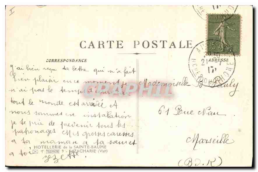 Sainte-Marie-Madeleine à La Sainte-Baume — Tableau du peintre Montenard — Hotellerie de la Sainte-Baume, 9 St-Zacharie (Var) — Verso