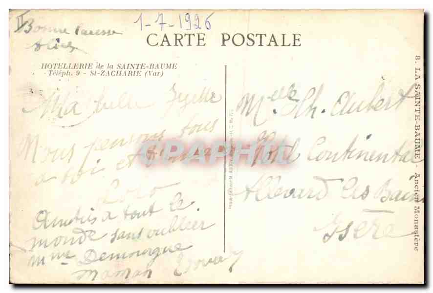 La Sainte-Baume — Vue du site avec véhicules — éditeur inconnu — Verso