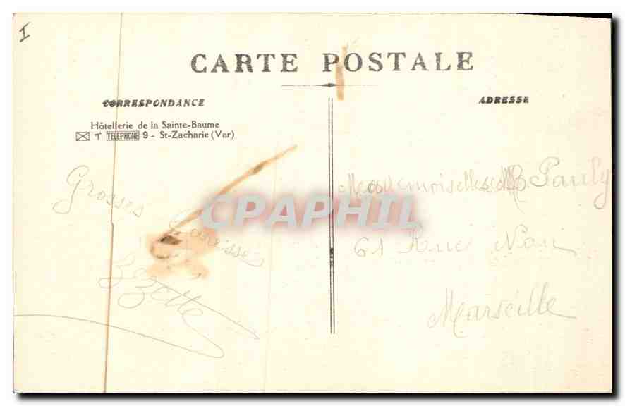 CPA La Sainte Baume L'Oratoire  — Verso
