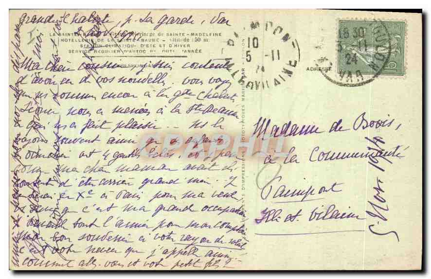 CPA La Sainte Baume L'Oratoire  — Verso