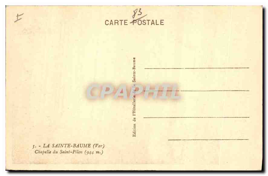 La Sainte-Baume - Chapelle du Saint-Pilon (944 m) — Édition de l'Hôtellerie de la Sainte-Baume — Verso