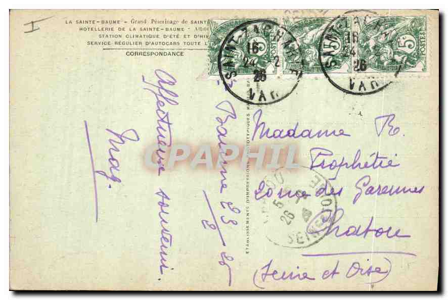 CPA La Sainte Baume La Grotte et le Saint Pilon  — Verso