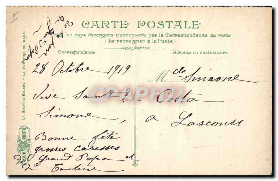 CPA La Sainte Baume La Fontaine de Nans  — Verso