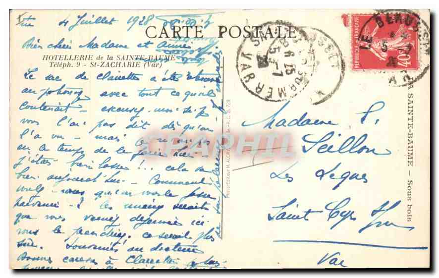 Voiture ancienne dans les bois — Sainte-Baume — HOTELLERIE de la Sainte-Baume — Verso