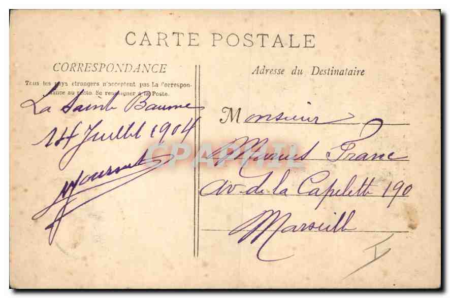 La Sainte Baume - Montée de la Grotte — Éditeur : Le B. Labour, n° 705 bis — Verso