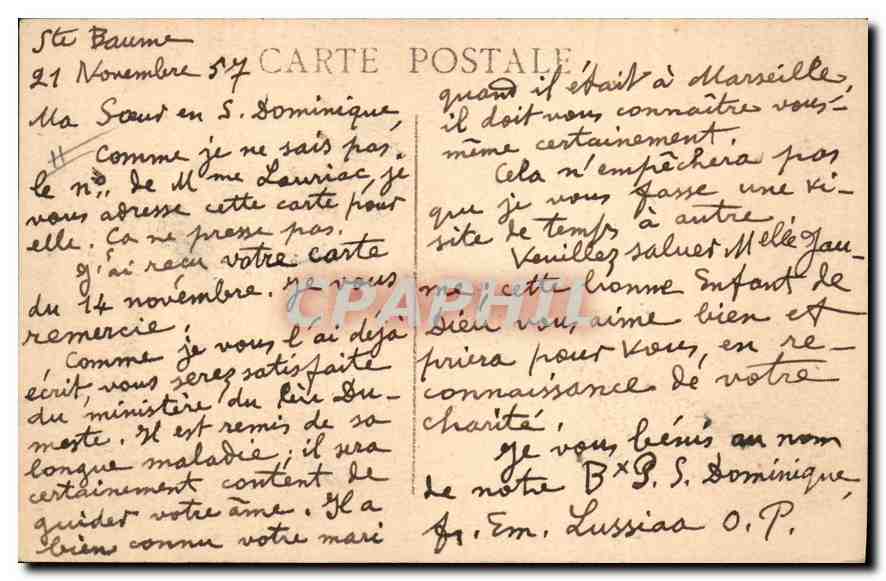 CPA La Ste Baume Salle des Conferences de Nazareth  — Verso