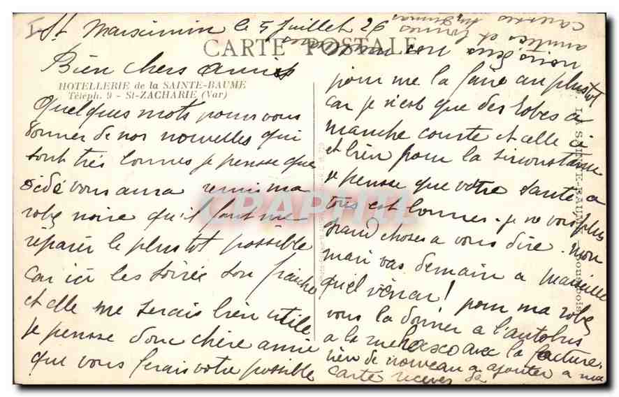 CPA Hotellerie de la Sainte Baume St Zacharie Var  — Verso