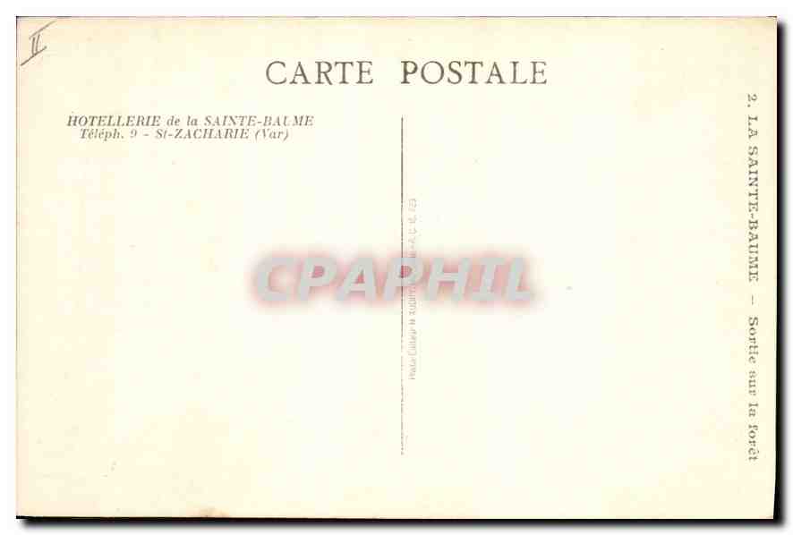 CPA Hotellerie de la Sainte Baume St Zacharie Var  — Verso