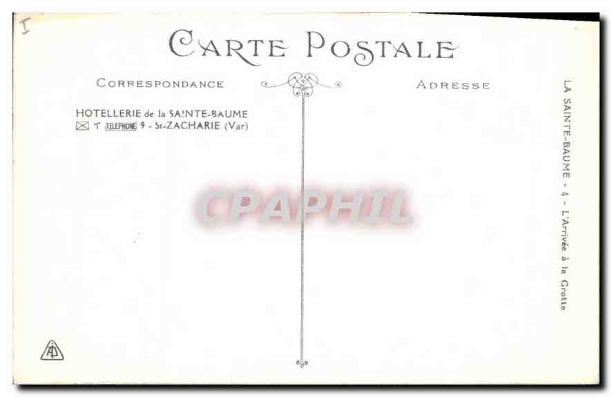 CPA Hotellerie de la Sainte Baume St Zacharie Var  — Verso