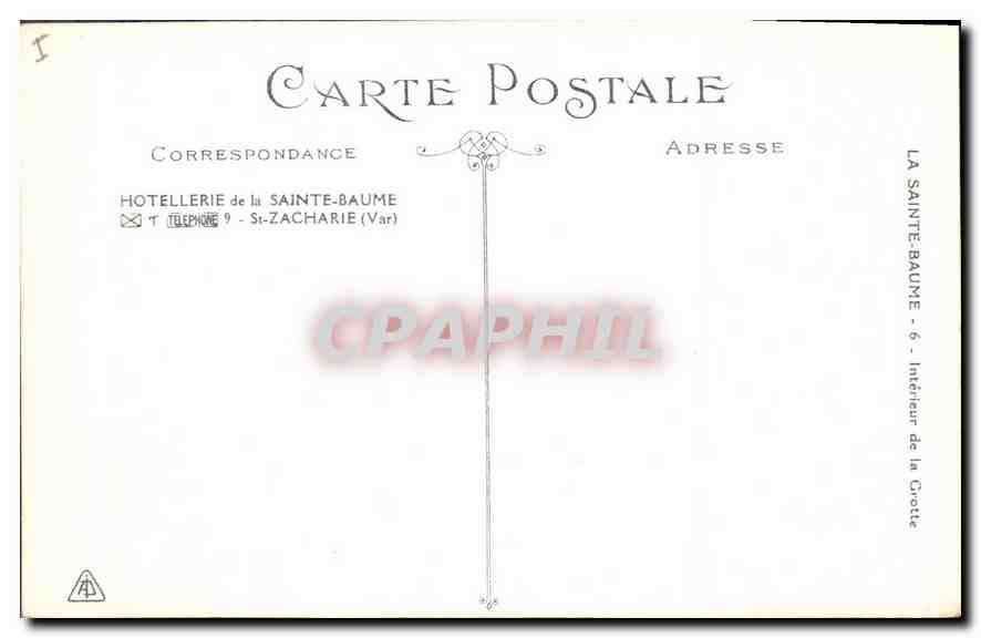 CPA Hotellerie de la Sainte Baume St Zacharie Var  — Verso