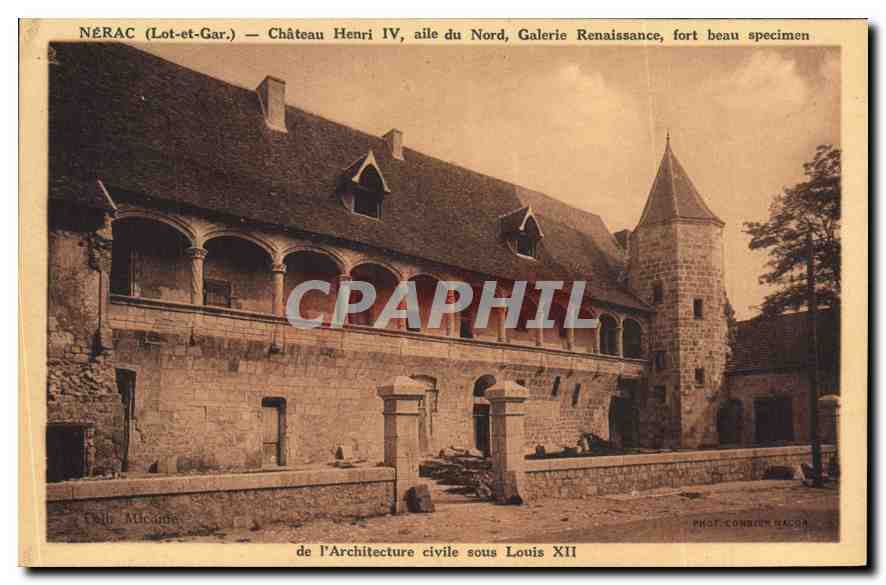 Nérac (Lot-et-Gar.) — Schloss Henri IV, Nordflügel, Renaissance-Galerie, feines Beispiel der Zivilarchitektur unter Ludwig XII